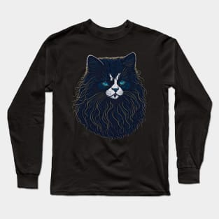 Mystical Whiskers: Black Cat with a Luscious Beard Long Sleeve T-Shirt